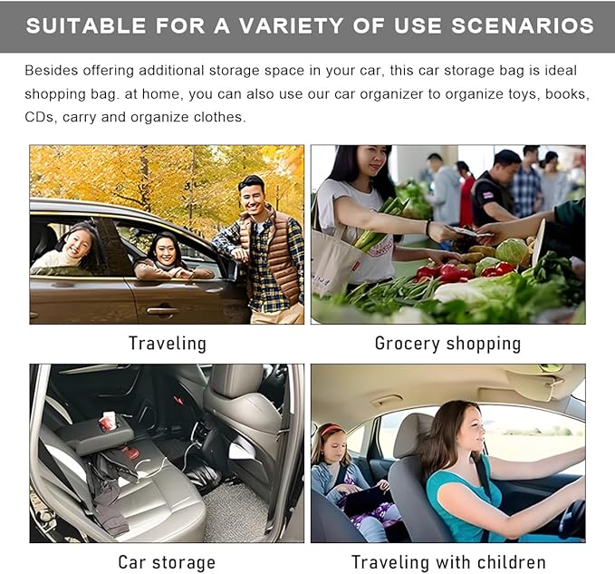 Car Seat Organizer, Collapsible Large Capacity Passenger Seat Storage Organizer, Backseat Storage Travel Bag with Drawstrings, Multifunctional Car Hanging Bag for Back Seats
