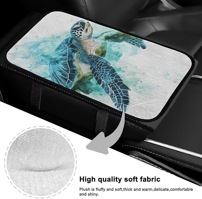 Bulopur Turtle Print Center Console Cover Warmth Armrest Console Cover Flannel Warmth Auto Armrest Console Cover Protect from Pet Claws Thickened Universal Fit for Auto Truck Van SUV