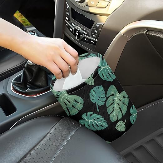Brosoneto Tropical Palm Leaves Car Trash Can Collapsible Back Seat, Front Console, Floor, or Hanging Headrest Waste Basket - Car Garbage Accessory Portable Car Trash Can Car Decoration