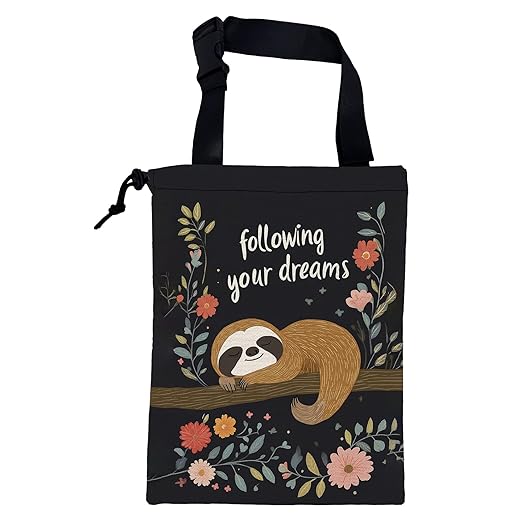 KXWQTRDD Car Garbage Bag Cute Brown Sloth and Floral Hanging Canvas Car Trash Bag Drawstring Car Back Seat Organizer for Car Back Front Seat Console with Adjustable Buckle