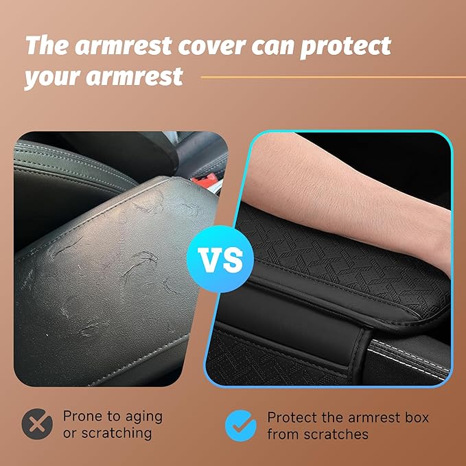 Car Armrest Cushion, Leather Soft Vehicle Center Console Cover with 2 Storage Bag, Breathable Automotive Interior Arm Rest Protection Pad Accessories, Universal for SUV Sedan Truck(Black)