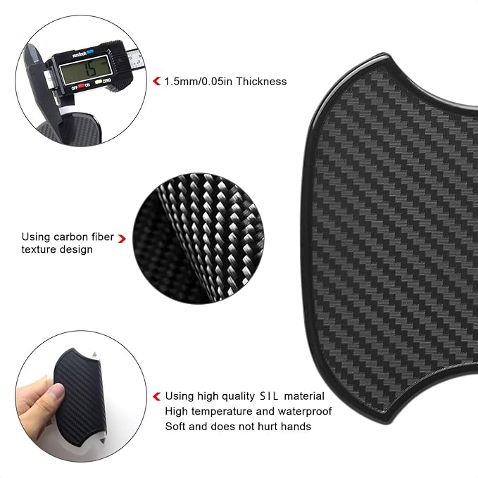 WORCAS 4 Pcs Carbon Fiber 3D Texture Car Door Handle Protector Pad Scratch Resistant Durable Premium Protection for Car Door Handles Prevents Scratches and Wear M Size