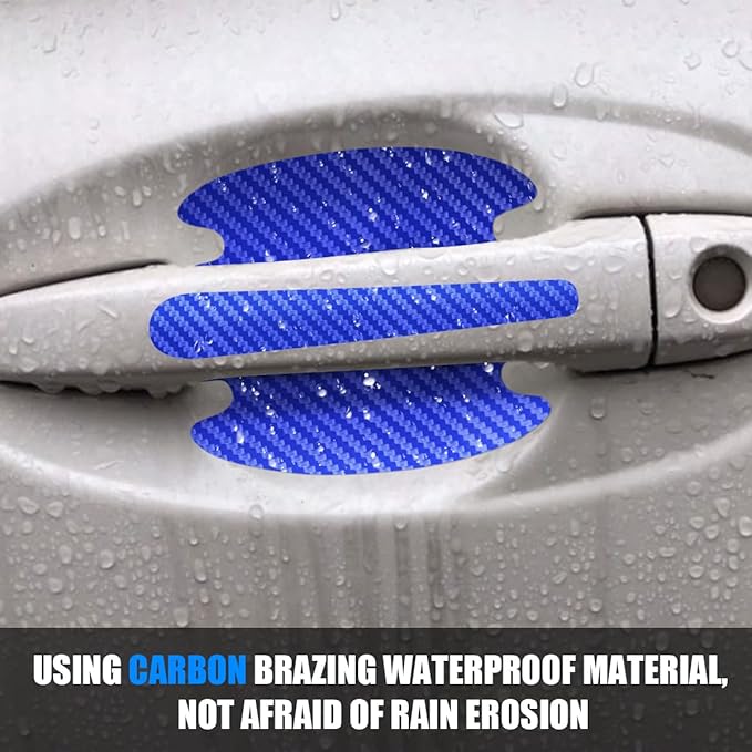 Carbon Fiber Car Door Handle Cup Scratch Protectors, Vehicle Door Handle Bowl Sticker, Automotive Paint Guard Protective Film Cover Accessories, Universal for SUV Sedan Truck (Blue)