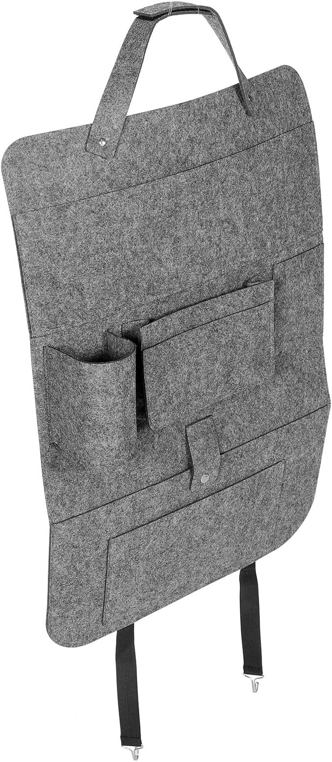 Car Backseat Hanging Storage Bag Felt Seat Organizer with Kick Protection Medium Gray Small Pouch for Vehicle Interior and Travel