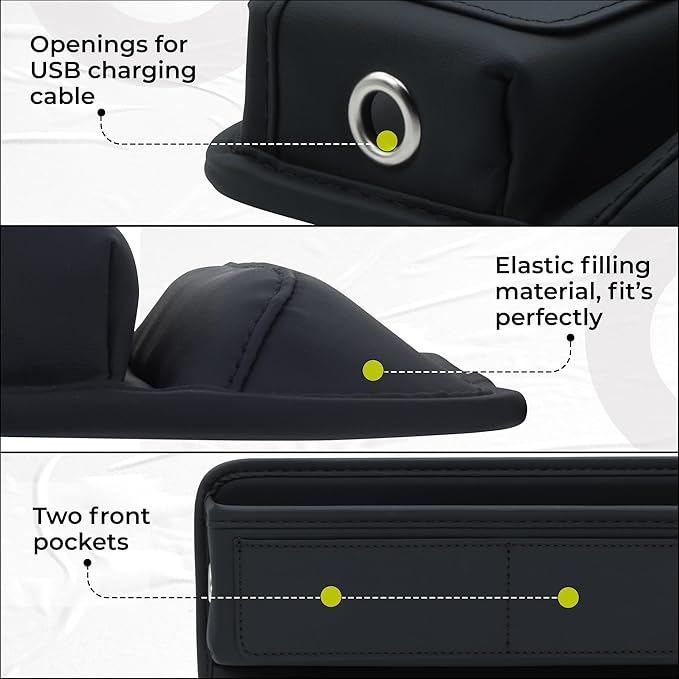 Car Seat Gap Filler Organizer (Black) -Soft PU Leather Car Seat Gap Filler Organizer - Gap Filler For Car w/Pockets & Large Compartment - Slip-Resistant Between Seat and Center Console