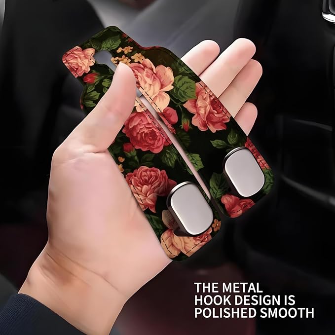 NUGGHU Car Seat Headrest Hook, Universal Leather Cute Hanger Holder Hook, Storage Organizer Interior Accessories for Purse Bags Handbag Cute Red Flowers