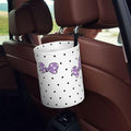 Cute White Dots Purple Bow Car Trash Can Garbage Cans Foldable,Small Hanging Car Organizer Storage Bag Leak Proof, Auto Back Seat Trash Bin Universal for Truck, SUV, Outdoor Travel