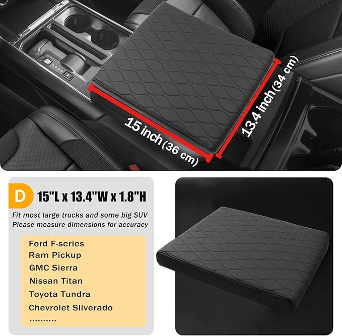 POKSRI Truck Center Console Cover/pad PU Leather,Universal Large Armrest mat, Adjust Driving Posture Cushion,Protector Box,Keep Driving Safety,f150 Sierra Titan silverdo Tundra