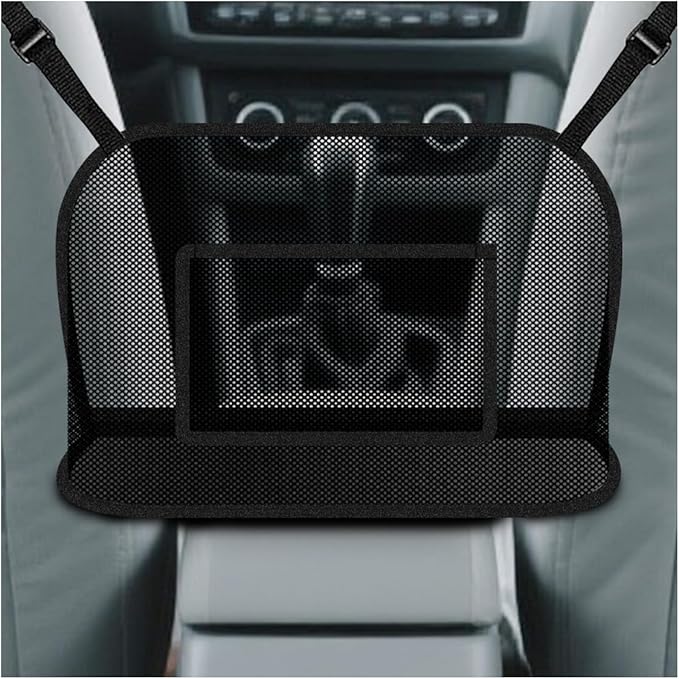 Car Net Pocket Handbag Holder, Large Capacity Automotive Organizer Mesh Pouch Between Front Seats, Auto Backseat Barrier for Pet Kid, Universal Vehicle Storage Bag for Women Men(Black)
