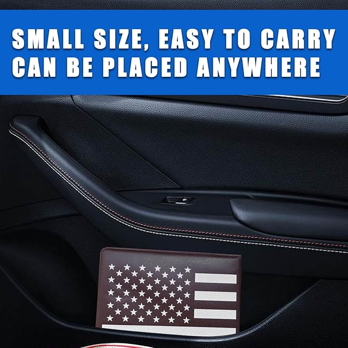 Ziciner Car Registration Insurance Holder, 2Pack Essential Auto Card Document Glove Box Organizer with Touch Fastener, Vehicle Interior Accessories Perfect for Most Car, Truck, SUV (Brown/Back Flag)