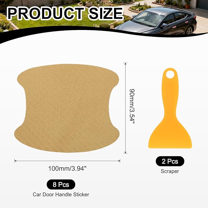 PATIKIL 3.54" x 3.94" Car Door Handle Sticker, 8Pcs Carbon Fiber Anti-Scratches Vehicle Door Cup Protector with Scraper Auto Door Handle Protective Film for Cars Trucks RV SUV, Gold