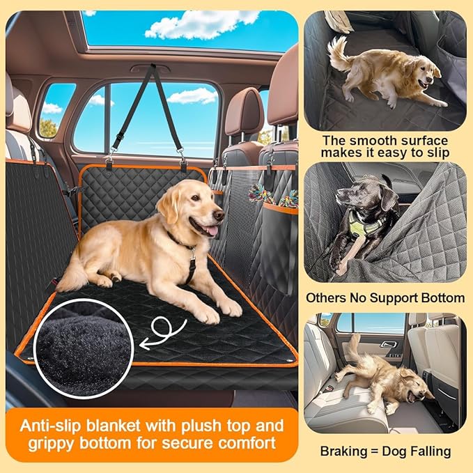 SIVEIS Dog Car Seat Cover, Car Back Seat Extender 45% for Dogs, 600D Double- Side Waterproof Anti-Scratch Hard Bottom Hammock Holds Up 500lbs,Safety Rest Space for Travel,Outdoors