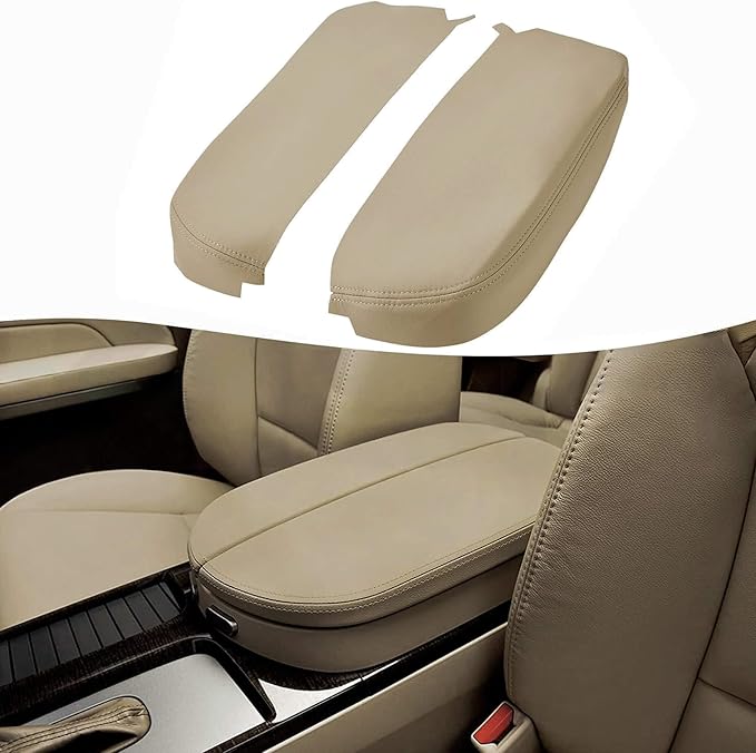 KBH Center Console Cover Replacement for Acura MDX 2007 2008 2009 2010 2011 2012 2013, Vinyl Leather, Armrest Replace Skin Upholstery, Parchment