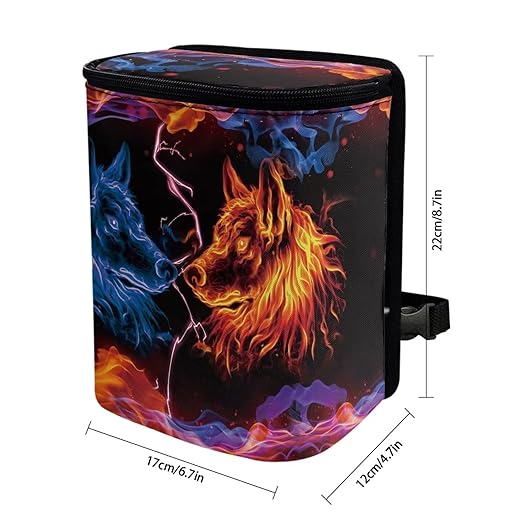 DISNIMO Blue Flame Wolf Car Trash Can, Car Trash Bag Hanging Large Capacity Car Organizer and Storage with Adjustable Straps, Leakproof Trash Bin Interior Car Stuff Storage
