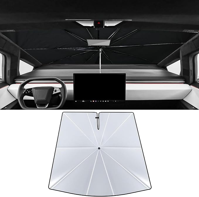 RERPRO Front Windshield Sunshade Umbrella Compatible with 2023 2024 2025 Tesla Cybertruck Window Sun Shade Interior Sun Protection Accessories, for Tesla Cyber Truck Foldable Sun Shield Cover