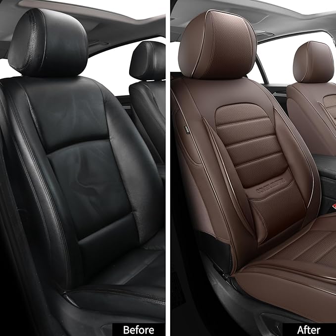 COVER EMPIRE Car Seat Covers Front Seats, 2Pcs Universal Faux Leather Front Seat Covers for Cars, Waterproof Automotive Seat Covers Breathable Seat Cover for Most Sedans, Trucks, SUV (Brown)