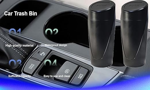 Car Trash Can Bin with Lid - 2 Packs CarTrash Bin-Car Trash Can Cup Holder-Mini Trash Garbage Can with 30pcs Small Trash Bags-Car Organizer Storage for Front Back Seat Accessories (Black)