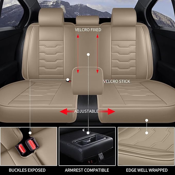 DISUTOGO Seat Covers Fit for Maxima 2011-2023 Seat Covers Full Set Car Seat Covers Faux Leather Breathable Waterproof Car Seat Protector (5 Seats, Beige)
