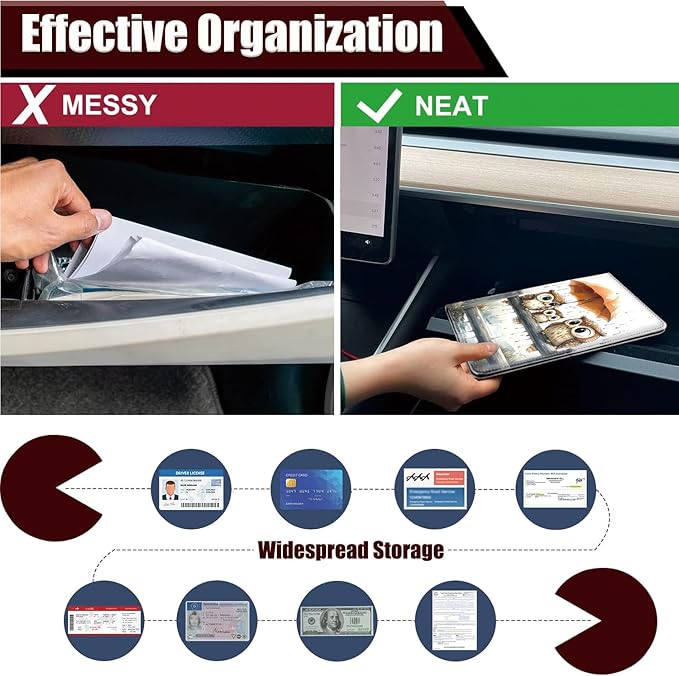 Car Registration Holder, PU Leather Vehicle Glove Box Organizer for Driver License, Document, Car Insurance Holder with Magnetic Shut, Auto Paperwork Wallet Case Accessories, Cute Owl Family Pattern