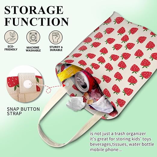 ABUIFDK Car Trash Can, Cute Car Trash Bag, Hanging Car Organizer and Storage Bag, Trash Bin for Car Accessories, Vehicle, Travelling, Camping Cute Red Strawberry