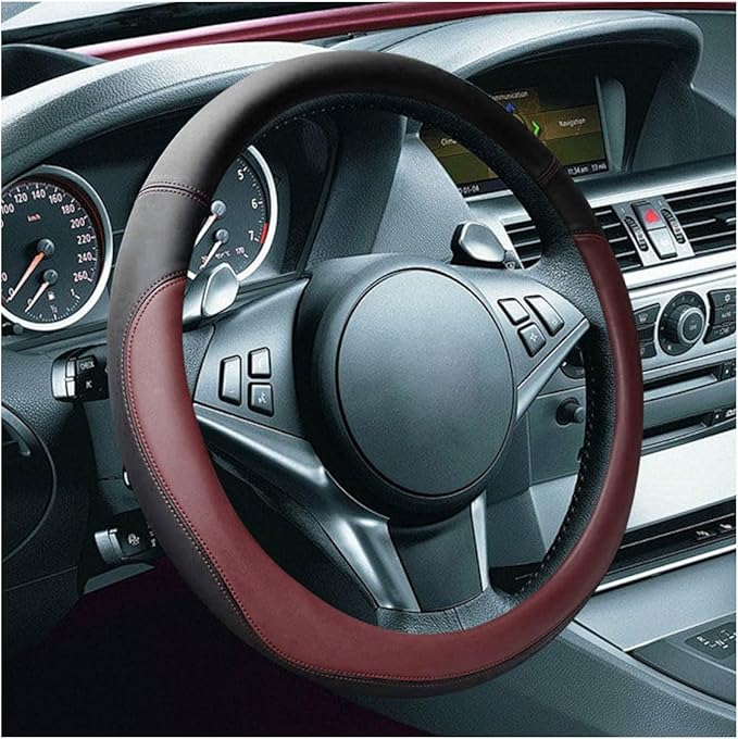 14.5"-15" Car Steering Wheel Cover, Microfiber Leather Cover, Anti-Slip Breathable Steering Wheel Decoration, Universal Steering Wheel Accessories for Diverse Cars (Burgundy)