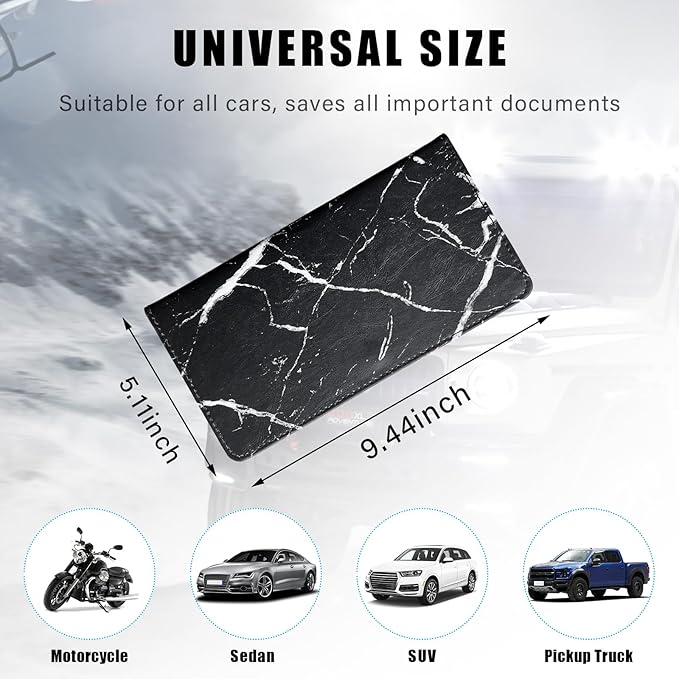 Augeny Car Registration and Insurance Holder, 5.11" x 9.44" Premium Auto Glove Box Organizer with Magnetic Closure, Wallet Case Accessories for Cards, Document, Driver License (Marble Black)