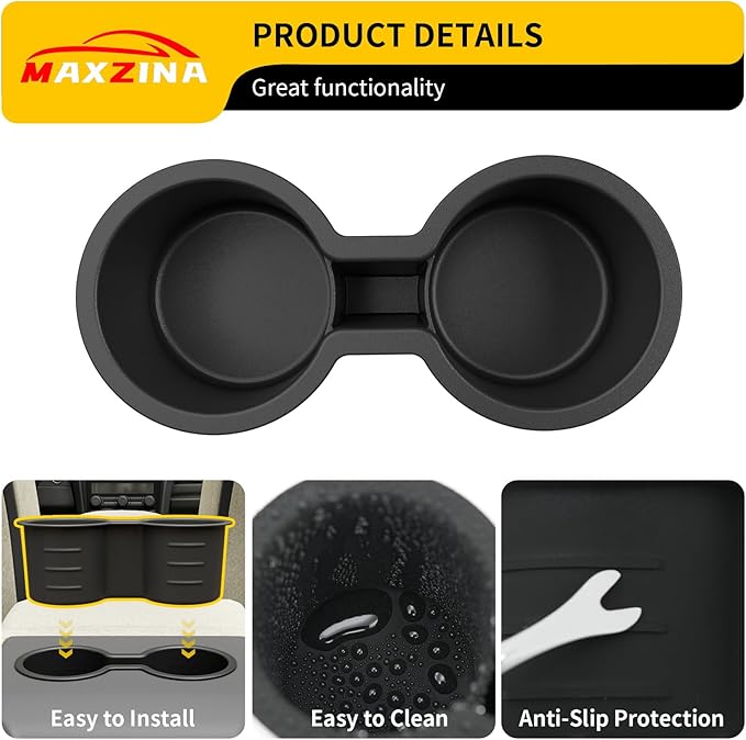 Maxzina Cup Holder Compatible with 2023-2025 Honda Pilot 8 Seats 2nd Row Black Silicone Car Center Console Cup Holder Insert Storage Box Interior Armrest Organizer for 2024 Pilot Accessories