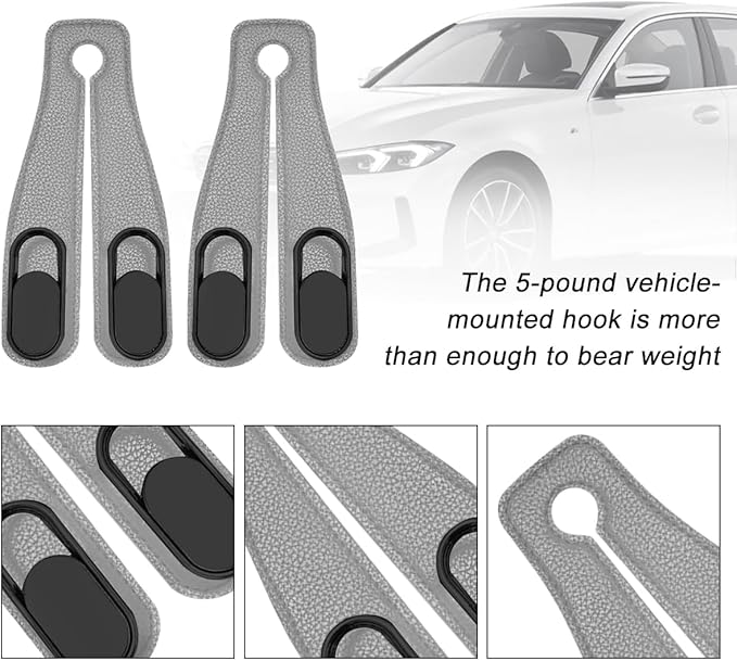 Car Seat Headrest Double Hook, 2PCS Multifunctional Soft Leather Vehicle Purses & Bags Holder, Hidden Design Automotive Interior Storage Hanger, Universal for SUV, Truck, RV (Grey)