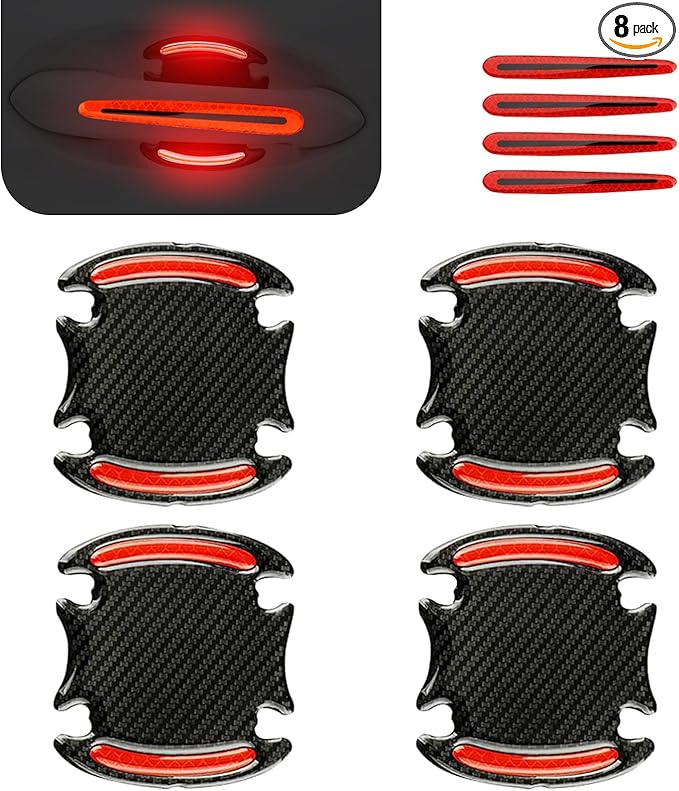 8 PCS Car Door Handle Sticker, Anti-Scratch Reflective Door Handle Protector, Non-Marking Car Handle Paint Guard Sticker, Universal for Sedans Trucks SUVs (Red)