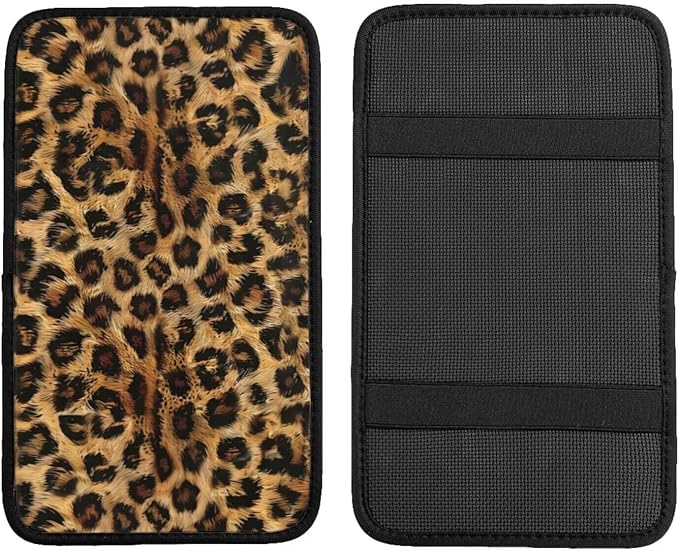 Center Console Cover Brown Leopard Car Center Console Cushion Pad Armrest Cushion Pad Cover, Cheetah Animal Armrest Cushion Pad Cover Anti-Scratch Car Accessories