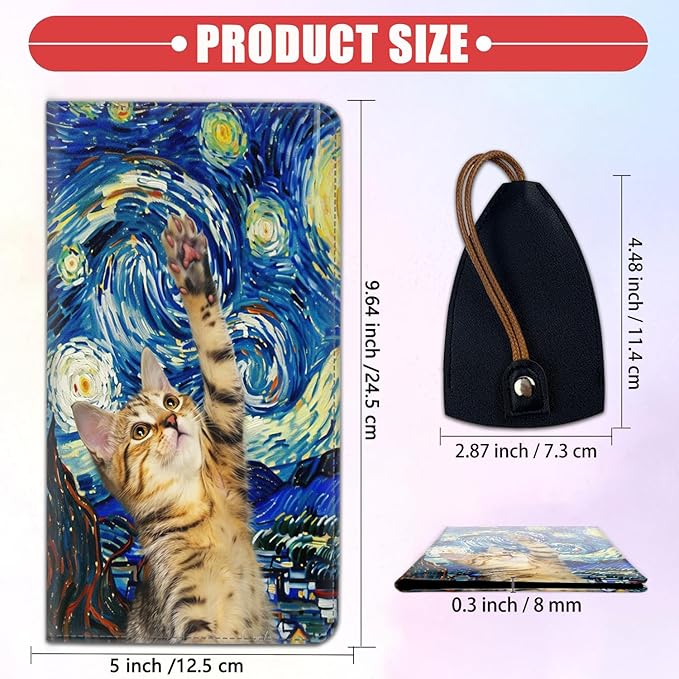 Car Registration and Insurance Card Holder for Women Men, Waterproof PU Leather Glove Box Car Organizer with Magnetic Shut, Vehicle Document Holder for Driver License,Cards, Night Cat Pattern