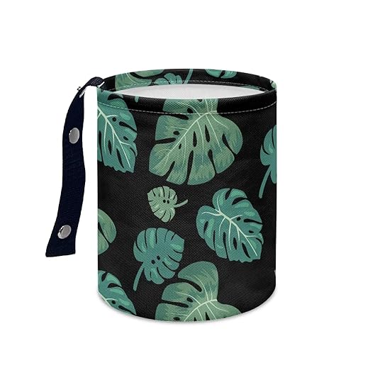 Brosoneto Tropical Palm Leaves Car Trash Can Collapsible Back Seat, Front Console, Floor, or Hanging Headrest Waste Basket - Car Garbage Accessory Portable Car Trash Can Car Decoration