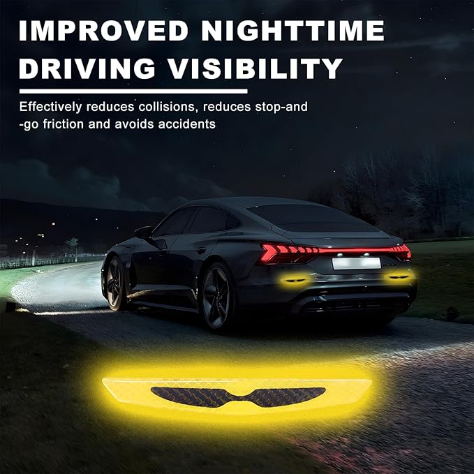 8PCS Car Door Handle Scratch Protector, 3D Carbon Fiber Reflective Sticker, Universal Auto Door Handle Scratch Paint Guard Night Visible Strip (Yellow)