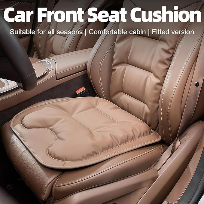 Car Seat Cushion, 2025 New Skin-Friendly Leather Seat Cushions, Breathable Dirt-Repellent Memory Foam Pad for Most Auto & Office Chairs (Brown)