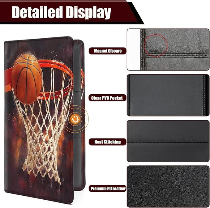 Car Document Holder with Magnetic Shut, Car Registration and Insurance Card Holder, Vehicle Glove Box Organizer Documents, Driver License, Auto Paperwork Organizer Wallet,Basketball Hoop + Basket