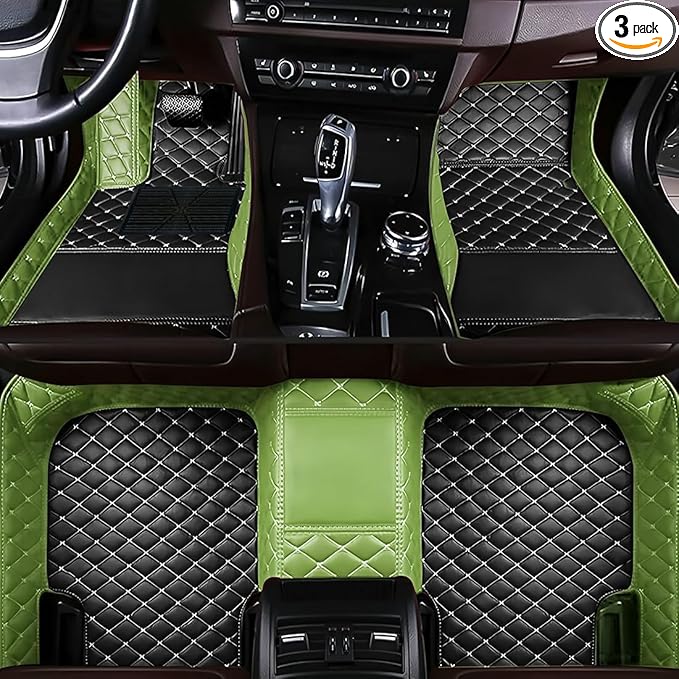 Floor Mats for Cars, All-Weather Mats, Waterproof Trim-to Fit Automotive Floor Mats for 99.9% Cars Sedan Trucks SUV, Custom Floor Liner Car Accessories (Green Black Beige)