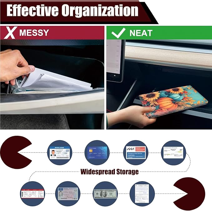 Car Registration Holder, PU Leather Vehicle Glove Box Organizer for Driver License, Document, Car Insurance Holder with Magnetic Shut, Auto Paperwork Wallet Accessories, Autumn Pumpkin Maple Leaves