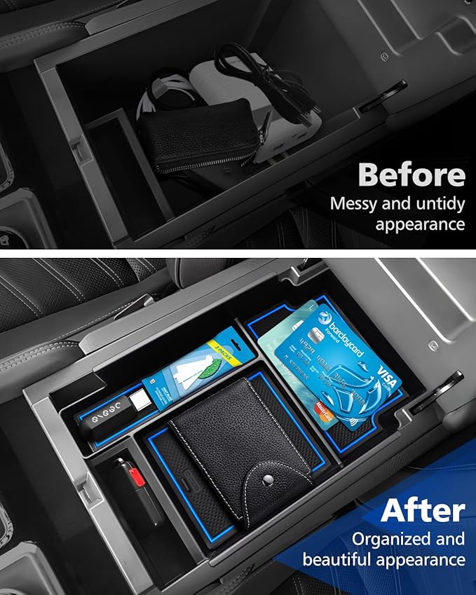 FIILINES Center Console Organizer for Nissan Pathfinder 2022-2026, Center Console Tray Secondary Armrest Storage Box ABS Insert Container with Anti-Slip Mats