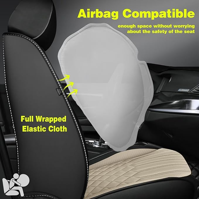 TTX Car Seat Covers Full Set Fit for Toyota Prius c 2012-2016 Breathable Leather Seat Protector with Airbag Compatible Automotive 5 Seat Cushions Cover(Beige)