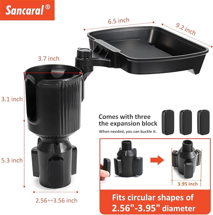 Car Large Cup Holder Expander, 3-in-1 Cupholder Extender with Swivel and Detachable Snack Food Tray Table for Eating, Travel Essentials for Road Trips for Driver. Model B