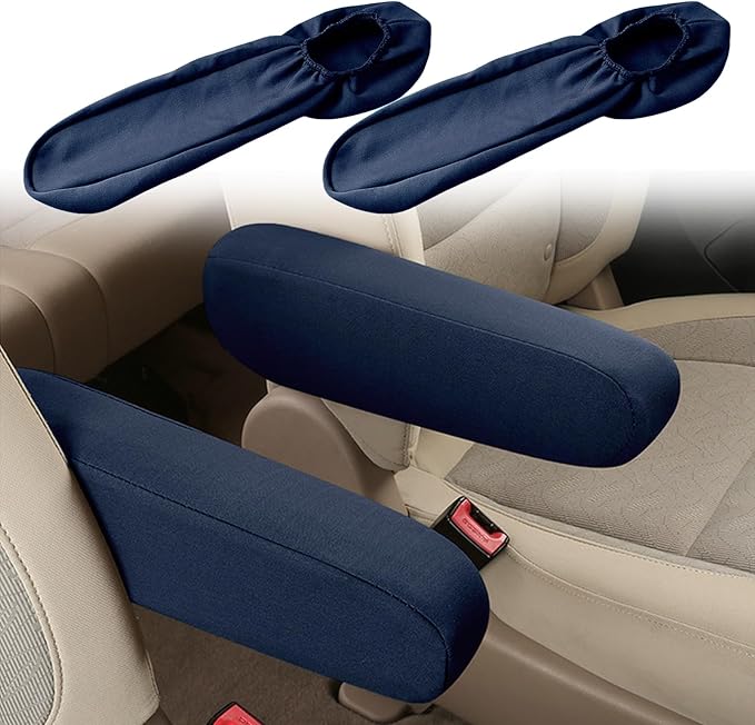 Smeyta 2PC Car Front Seat Armrest Covers,Universal Size Seat Arm Rest Cover,Flat Cloth Fabric Armrest Cover,Car Interior Accessories(Navy Blue,1Pair)