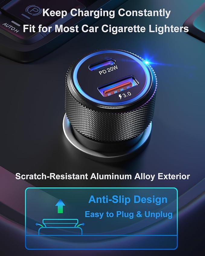 USB C Car Charger 3Pack, OKRAY 36W Fast Charging PD3.0+QC3.0 Dual Port Car Phone Charger Type C+USB A 12v Cigarette Lighter Adapter for iPhone 17 16 15 14 13 12 Pro, Samsung Galaxy S25 S24 A55 A16 A15