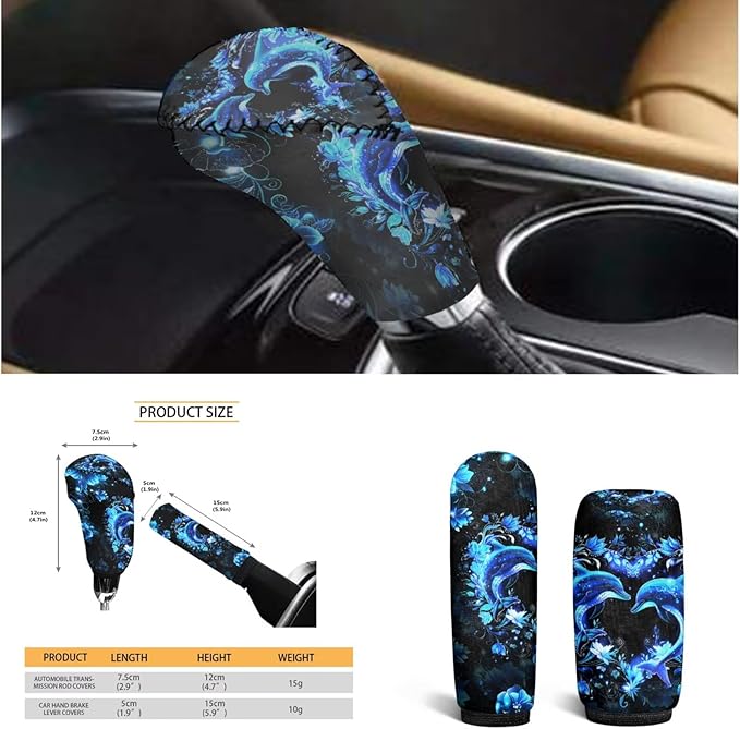 Neon Dolphin Elastic Steering Wheel Protector for Men Women 6 Pcs Car Interior Decor Cup Coaster Handbrake Cover Fit Auto, Suvs, Truck