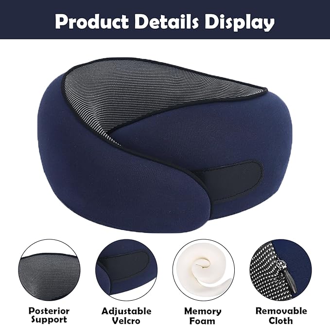 MQZAYZ Travel Neck Pillow for Airplanes & Car Rides,Compact Head Support Cushion with Pain Relief,Ergonomic Sleeping Pillow for Long Flights & Road Trips (Blue)