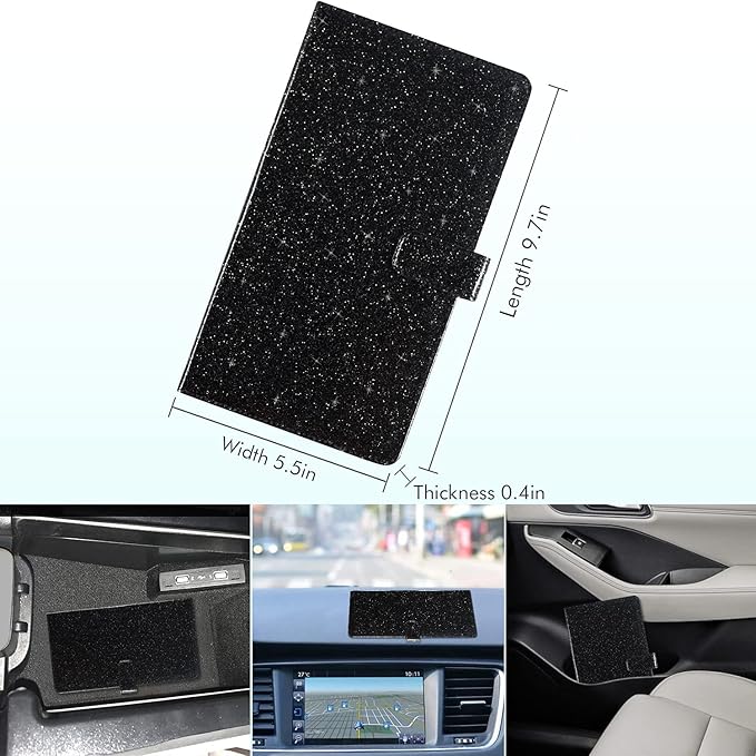 Caweet Car Registration and Insurance Holder Vehicle Glove Box Organizer Leather Car Document Holder for Driver's License, ID, Key Information Cards with Magnetic Closure, Glitter Black