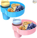 2PCS Resptasski Car Seat Cup Holder Snack Tray for Kids – Travel Tray for Car, Booster, Stroller, Outdoor Kit. Universal Adjustable Tray with Detachable Base for Snacks, Toys, Food (Sky Blue & Pink)