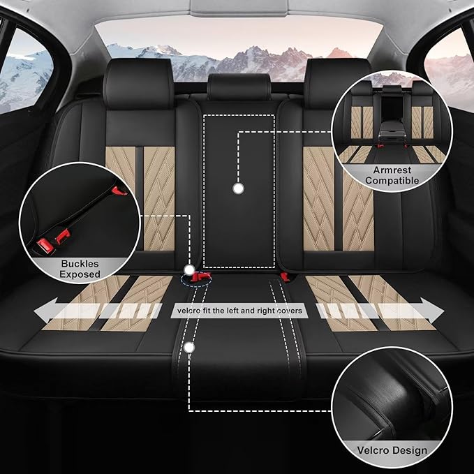 Seat Covers for Car Full Set Fit For Lincoln MKZ 2012-2020, Leather Seat Covers Breathable Waterproof Seat Protectors Automotive Seat Cushion with Airbag Compatible (5 Seats, Black&Beige)