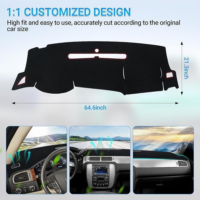 Dashboard Cover Dash Mat Compatible with GMC Sierra Chevy Silverado 2007-2013 Dash Covers - Models with Two Glove Boxes