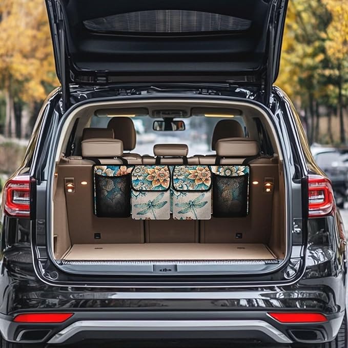Dreaweet Boho Dragonfly Trunk Organizer for Car Women Collapsible Car Organizer and Back Seat Storage Hanging Portable Trunk Organizer SUV Storage Car Accessories for Trucks Minivan