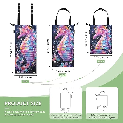 ALAZA Hanging Car Trash Bags Garbage Bag Trash Can for Back Seat Small Sea Horse 2 Washable Storage Bag Retractable 2 Pack